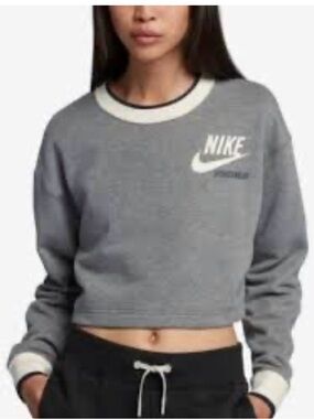 Nike Grey Cropped Sweatshirt with White Logo and Trim - reversible.